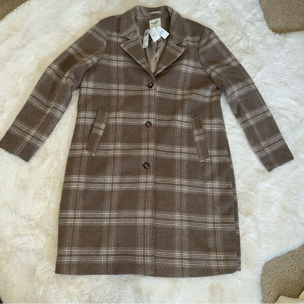 NWT Abercrombie and Fitch the A&F Dad Coat Brown plaid trench jacket size XLT
